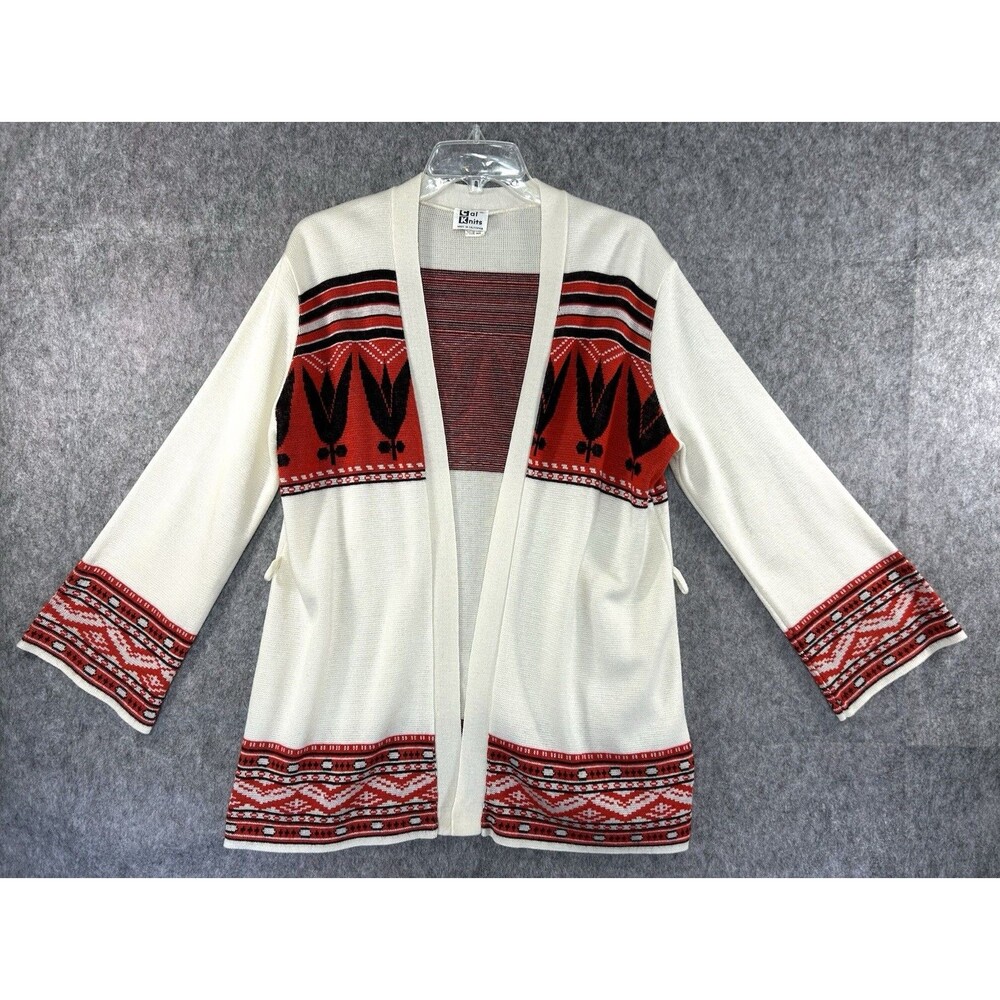 Vintage 70s Orange Southwest Aztec Boho Knitted Cardigan Sweater Size XL
